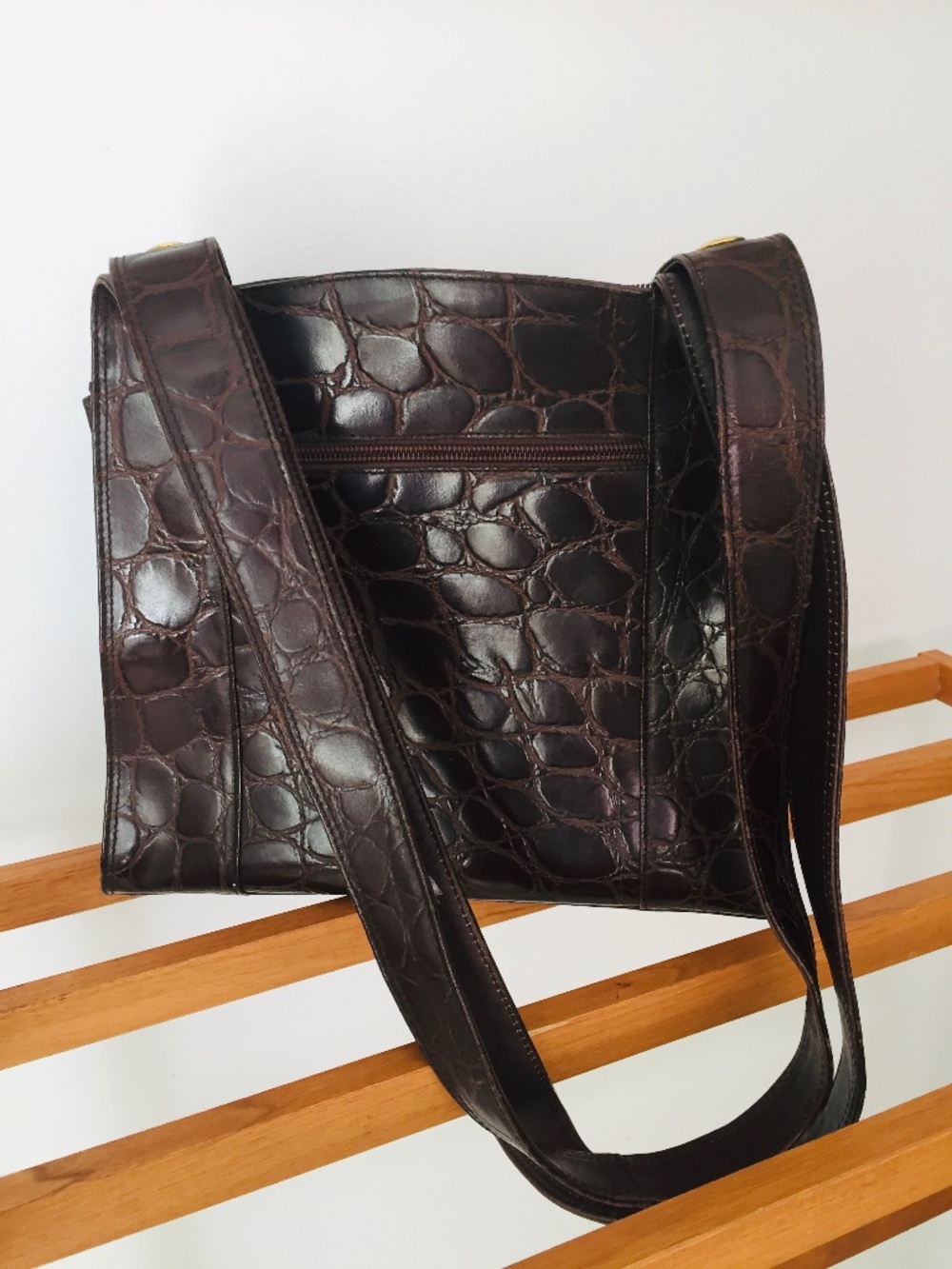 Crocodile textured Leather Handbag with Shoulder straps